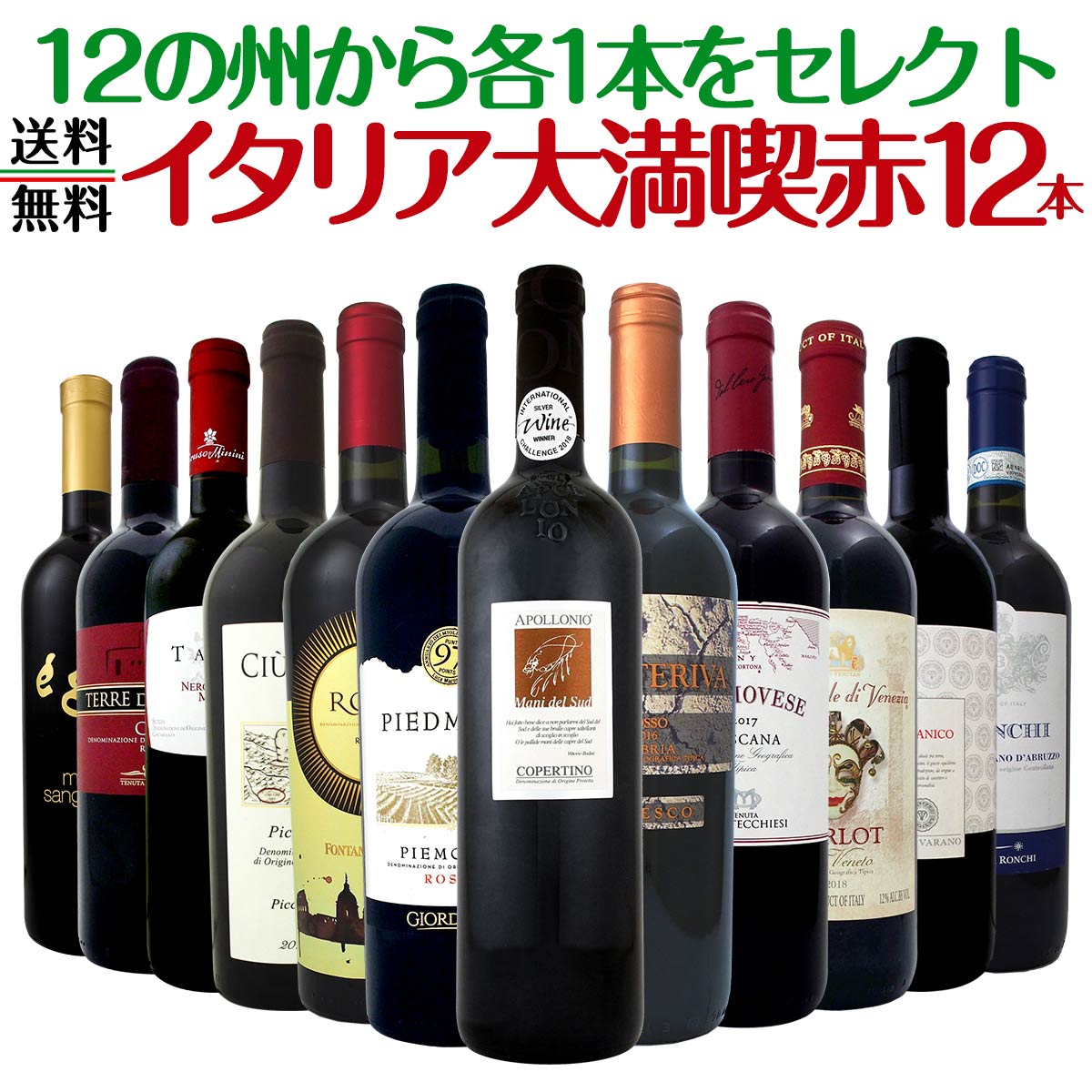 送料無料】≪12の州から各1本をセレクト≫☆イタリア大満喫赤ワイン12