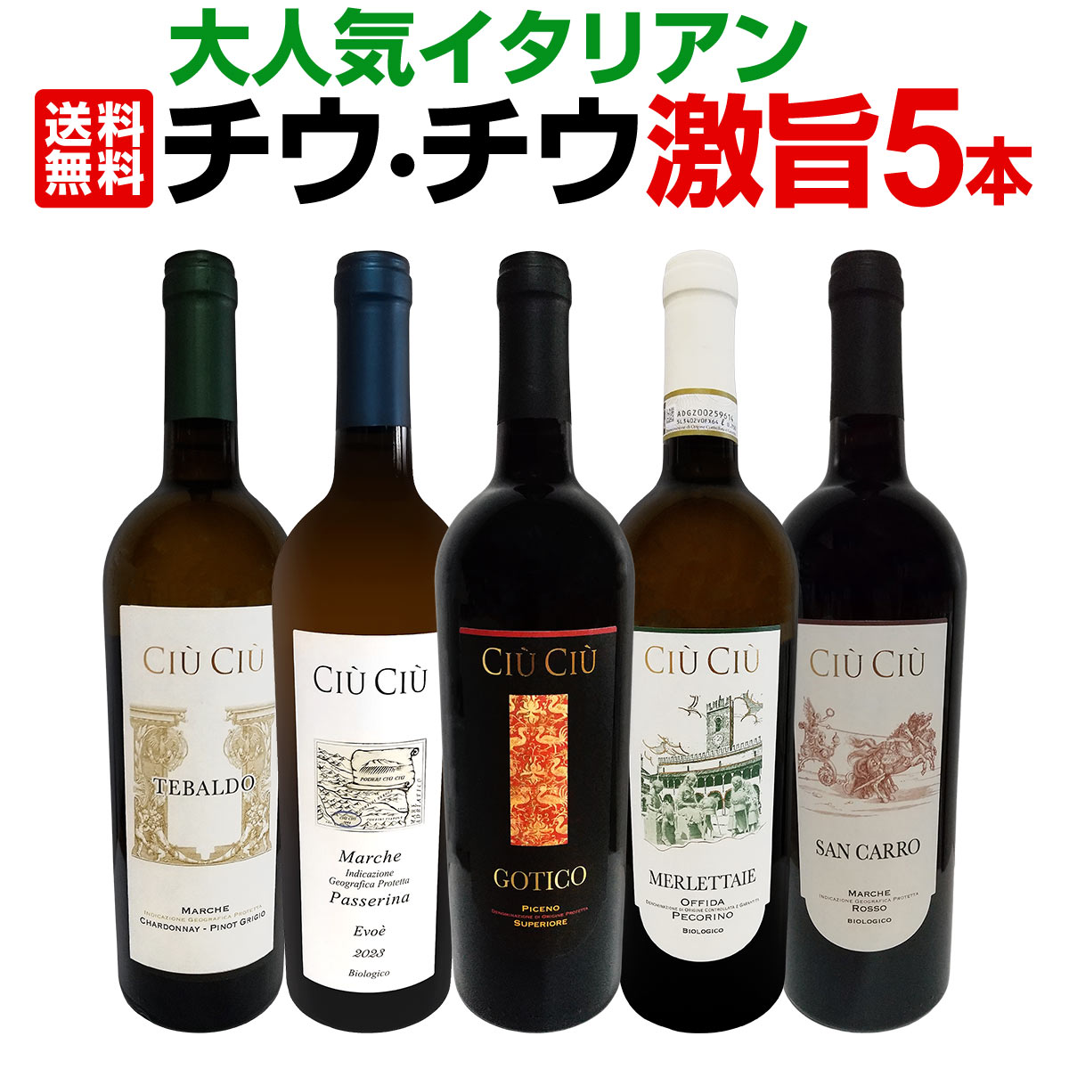 ★早いもの勝ち！イタリア銘醸ワインセレクション 5本セット ☆早いもの勝ち！イタリア銘醸ワインセレクション 5本セット