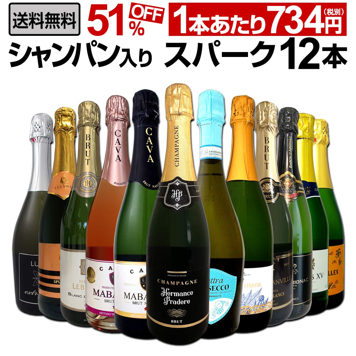 送料無料】第5弾！シャンパン入り！辛口スパークリングワイン12本