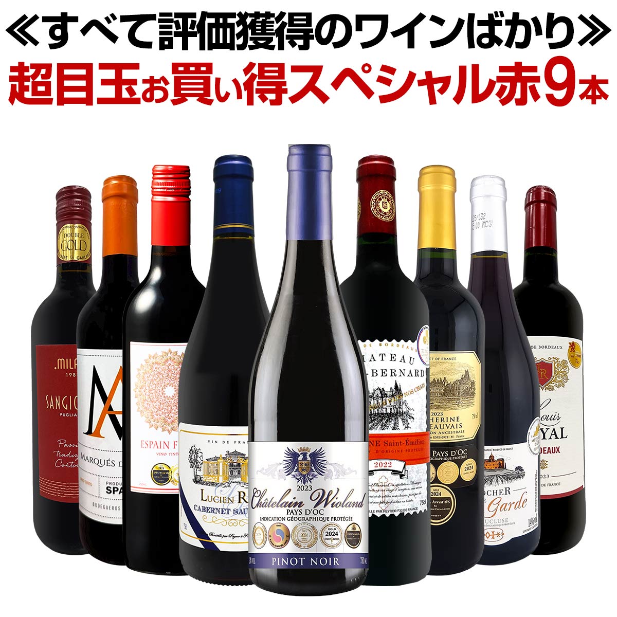 【送料無料】第74弾！間違いありません！すべて評価獲得のモノ凄いワインばかりを揃えた超目玉お買い得スペシャル赤9本セット！