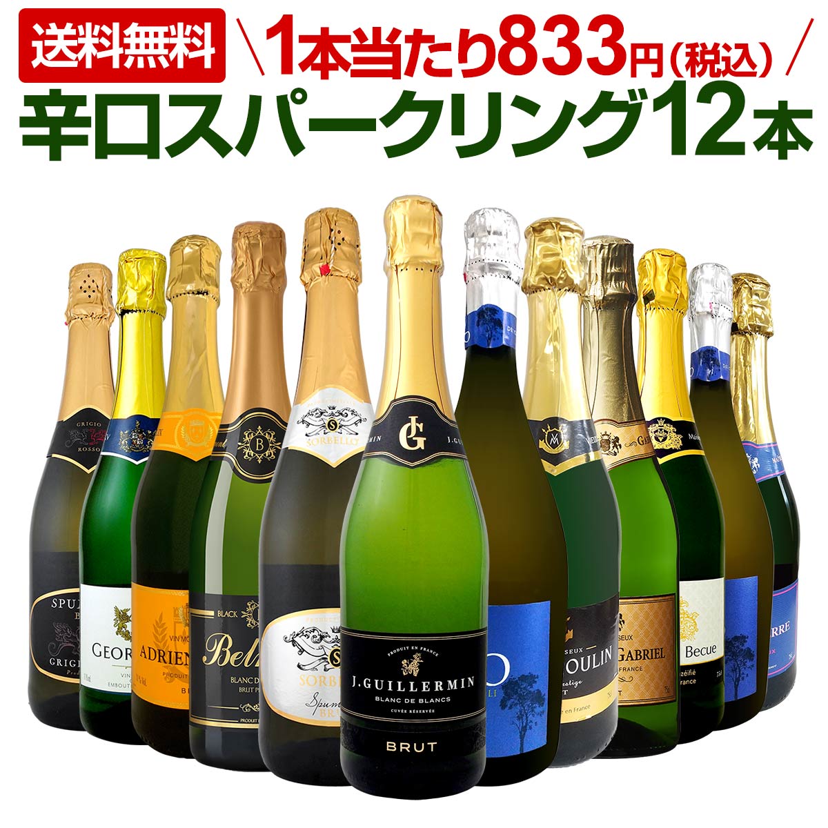 【送料無料】第100弾！選び抜いたハイクオリティ泡ばかり12本！辛口スパークリングワインセット！