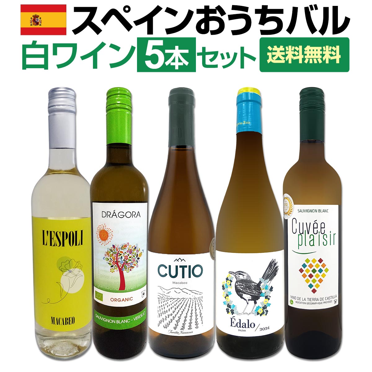 【送料無料】目からウロコ!!スペイン白ワインの「いま」は超激旨!!スペインおうちバル白ワイン5本セット!