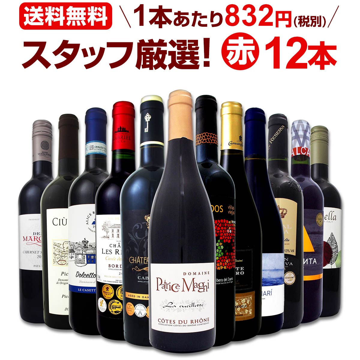 ワイン 【送料無料】第127弾！超特大感謝！≪スタッフ厳選≫の激得赤ワインセット 12本！