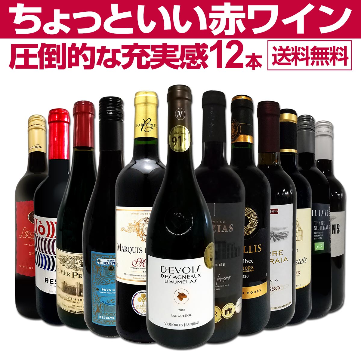 赤ワイン１２本セット 送料無料】第65弾！当店オススメばかりを厳選したちょっといい赤ワイン