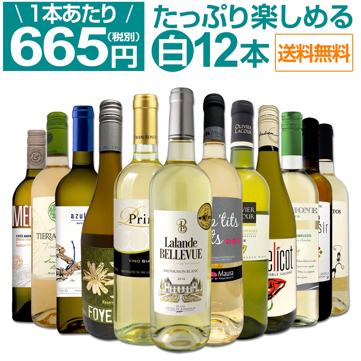 送料無料】1本あたり665円(税別)!!採算度外視の大感謝!厳選白ワイン12