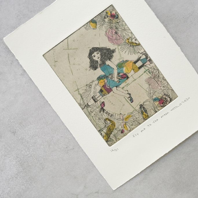 29)イシイアツコ 銅版画作品「fly me to the moon」｜恵文社一乗寺店