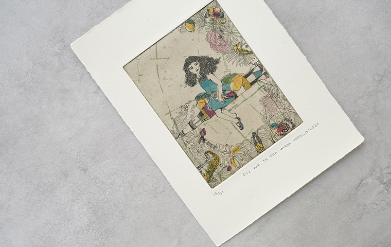 29)イシイアツコ 銅版画作品「fly me to the moon」｜恵文社一乗寺店