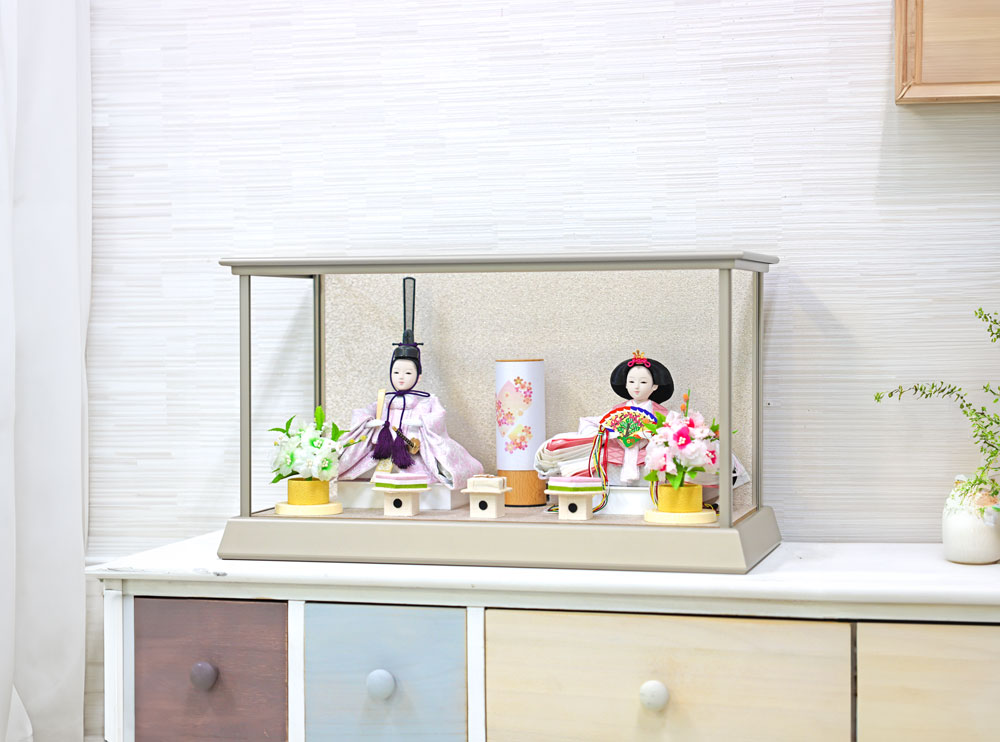 雛人形 コンパクト Cerisier(スリジエ) アルミケース グレージュ｜おしゃれなモダン雛人形
