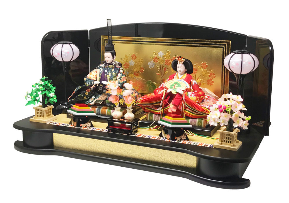 雛人形 コンパクト 収納 プレミアム平飾りセット｜本仕立て金台屏風の