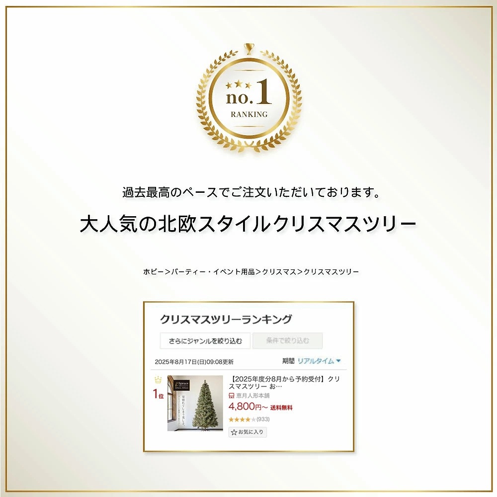 【簡単組立式】Spruce（スプルース） ヨーロッパトウヒツリー ツリー単品 120cm 150cm 180cm 210cm 240cm 300cm 分割式