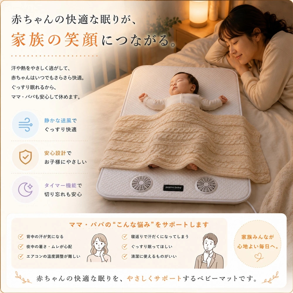 premo baby 】 ファン付き ベビーマット ファンシート 扇風機 冷感｜恵