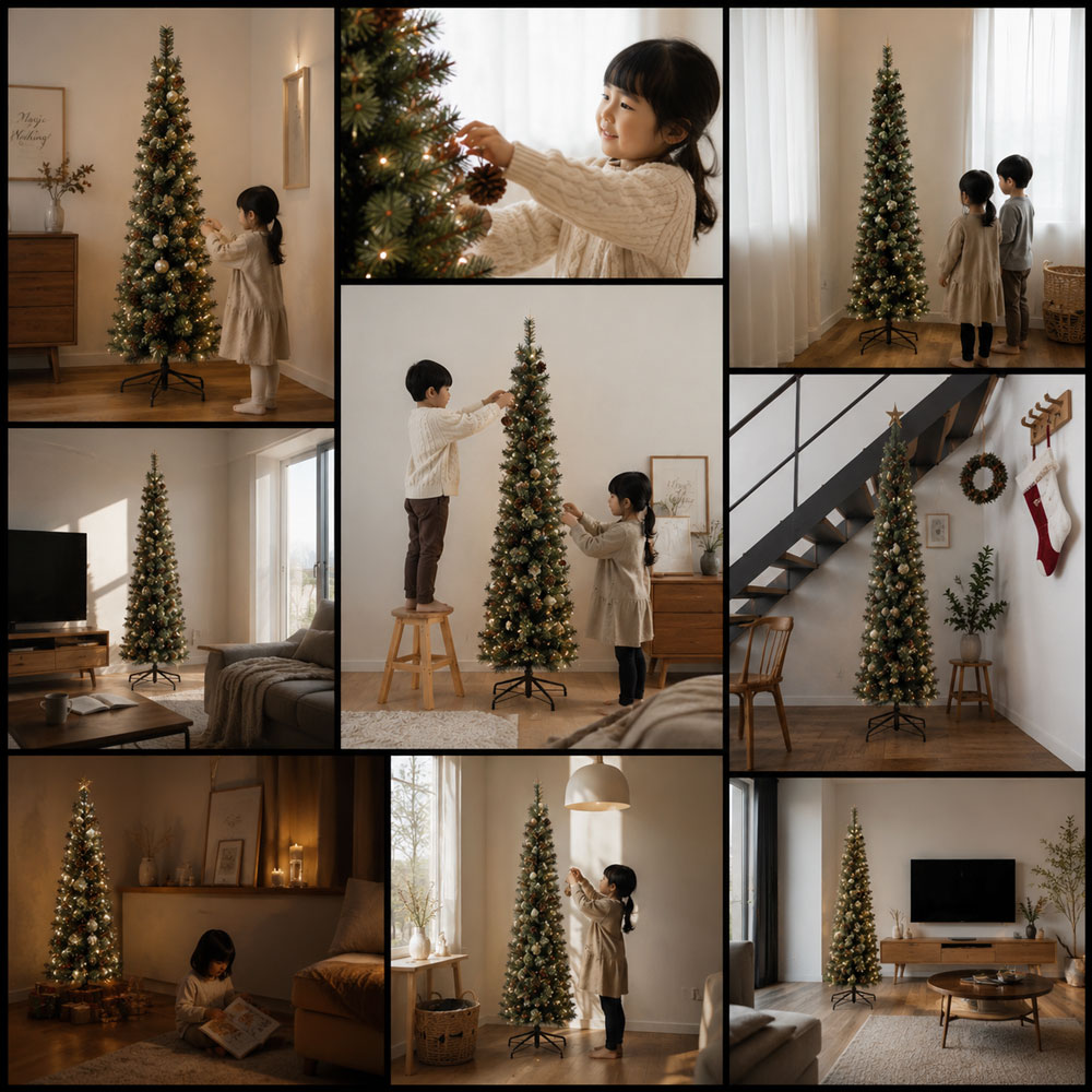クリスマスツリー スリム 120cm 150cm 180cm 松ぼっくり付き 北欧