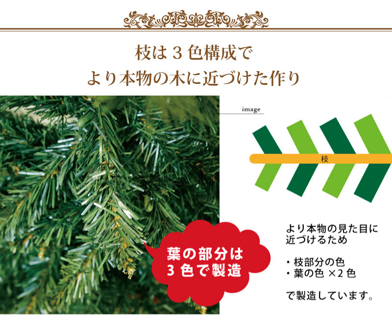 【簡単組立式】ウッドベースツリー オーナメントセット 120cm 150cm 180cm 210cm 240cm LEDライト付き 分割式