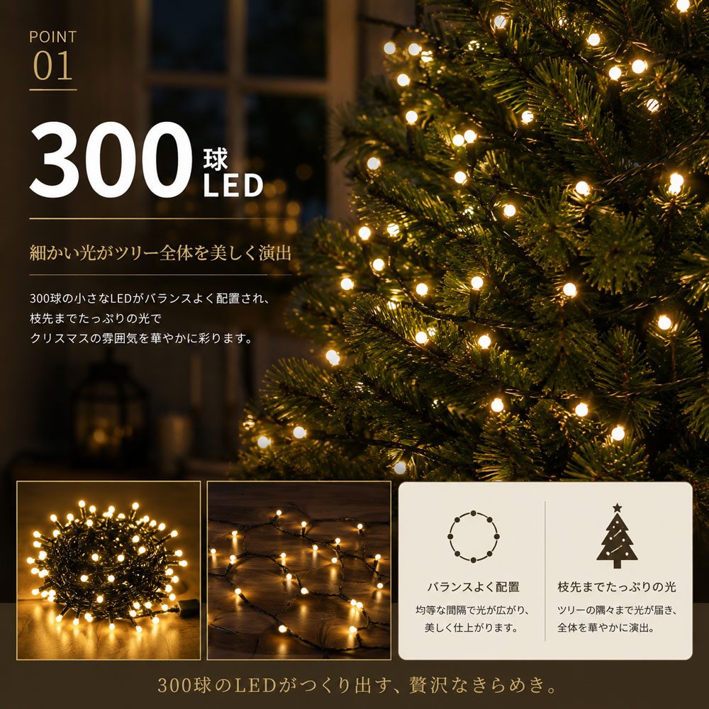 新品未使用LED イルミネーションメリークリスマス クリスマス LEDイルミネーションライト 300球 5m ウォームホワイト