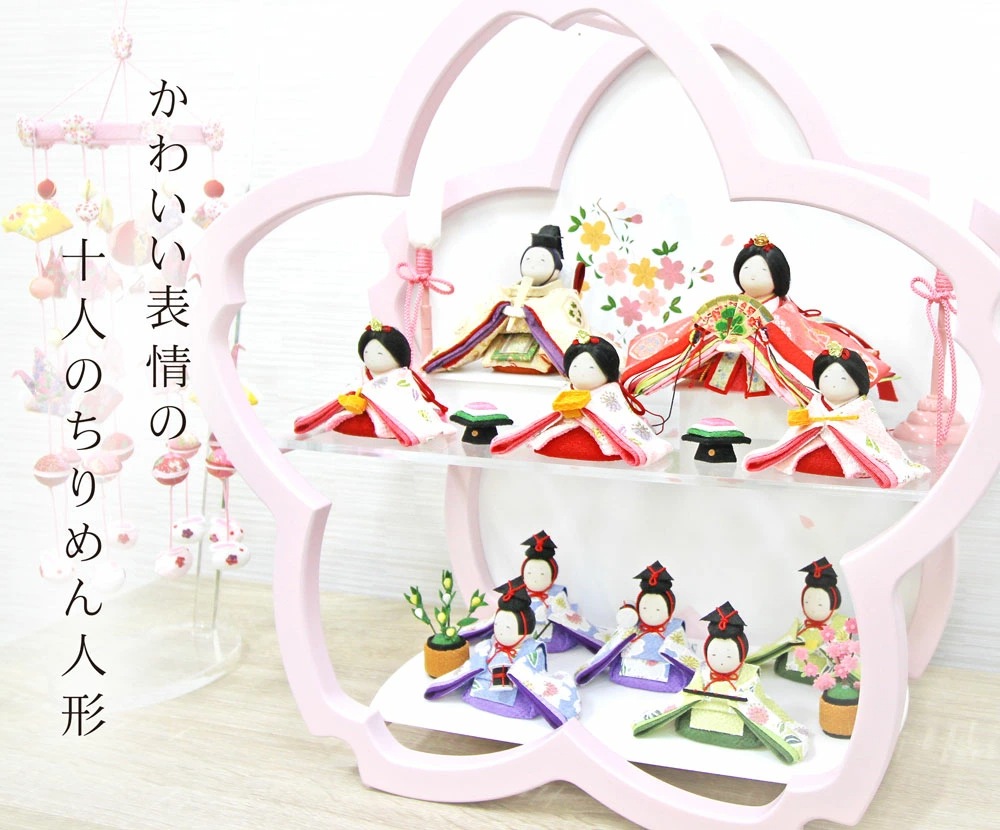 雛人形 コンパクト 木製桜台平飾り｜桜の温もりを感じる雛人形