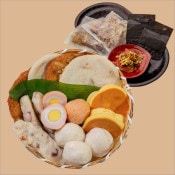 懐石おでん種竹篭盛　天然だし付き(鰹風味出汁と羅臼昆布)