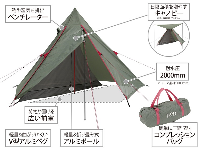 DOD】 ライダーズワンポールテント（グレー）T1-442 | アウトドア