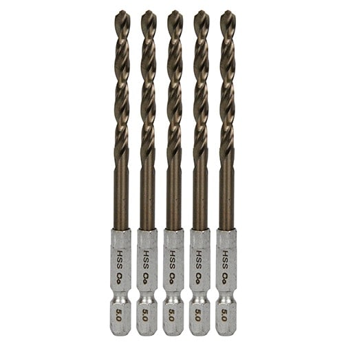 藤原産業 SK11 六角軸コバルトステンレスドリル 適長(ノーマル) 5.0mm 5pcs|電動工具・アクセサリー|ＤＩＹ・工具