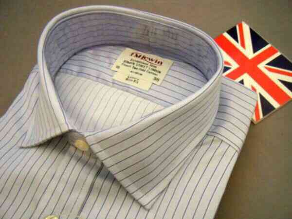 ドレスシャツ メンズ 紳士 英国 ティーエムルーイン TMLewin コットン 綿 Wカフス ダブルカフ Blue YOSLM 37/85in(141/2/331/2) T014-1 ドレスシャツ 英国 TMLewin ティエムルーイン ウィング