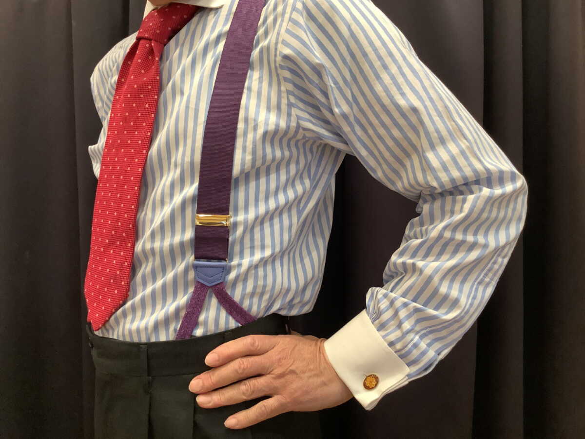 サスペンダー英国製アルバートサーストンプラムジャガードwith麻