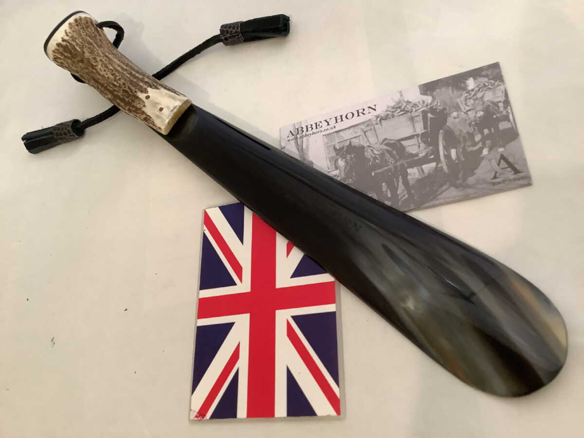 英国製 靴べらアビーホーン30cm級本水牛角 &鹿角ハンドルwith