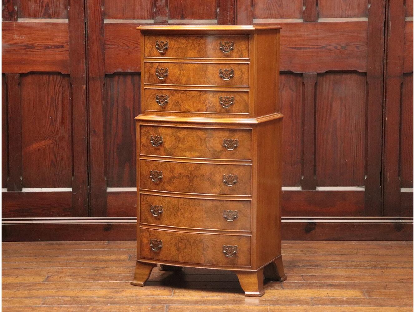 アンティーク家具 ハンドペイント 八角形 8段チェスト 花柄 ブラウン