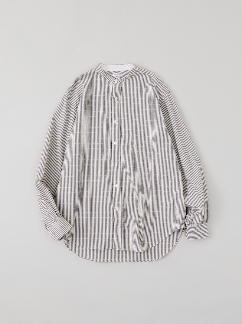NICENESS(ナイスネス) / MARC / マルク ( ドビーストライプ バンドカラードレスシャツ ) / GRAY / 25AW