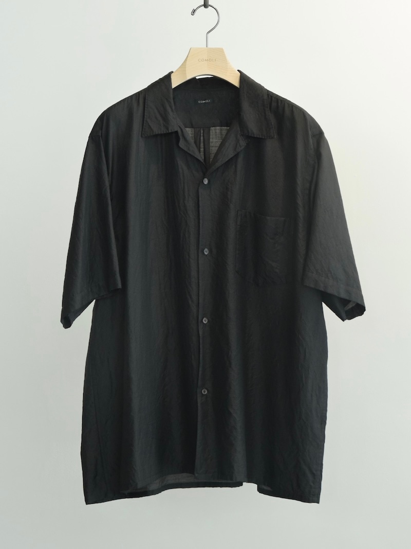 COMOLI(コモリ) / ウールシルク 半袖オープンカラーシャツ / BROWN