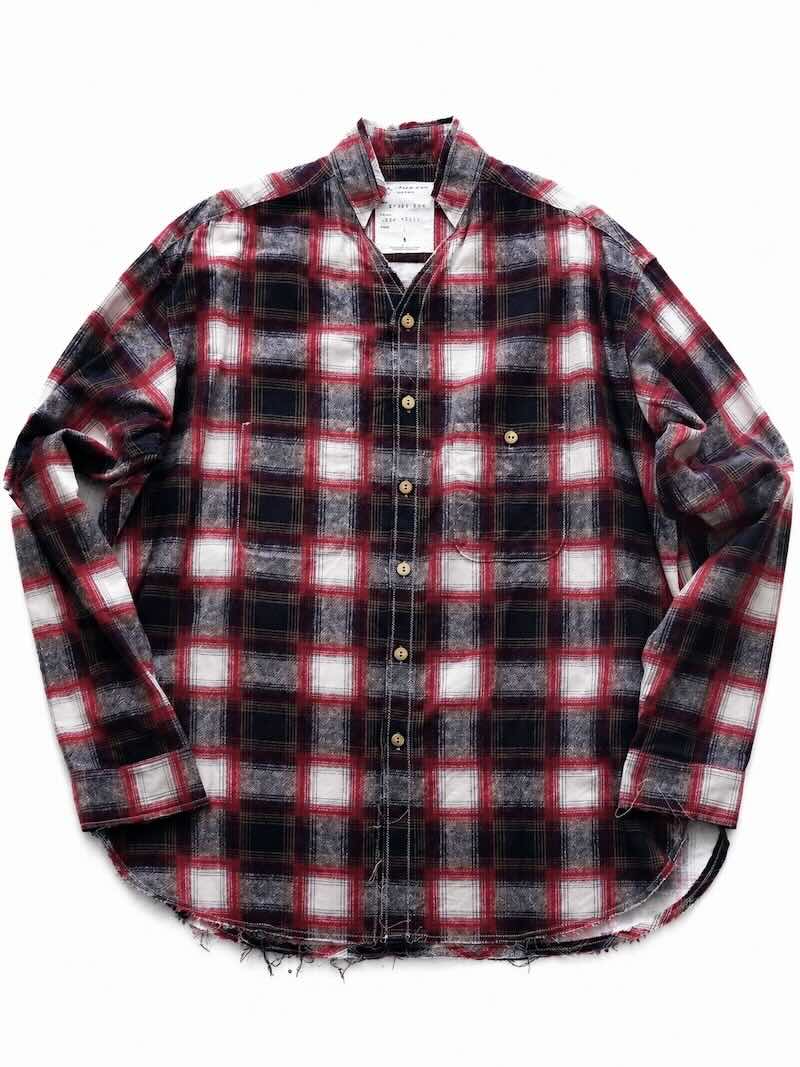 BLACKBIRD (ブラックバード) / cut off collar work shirt / red check / 26AW