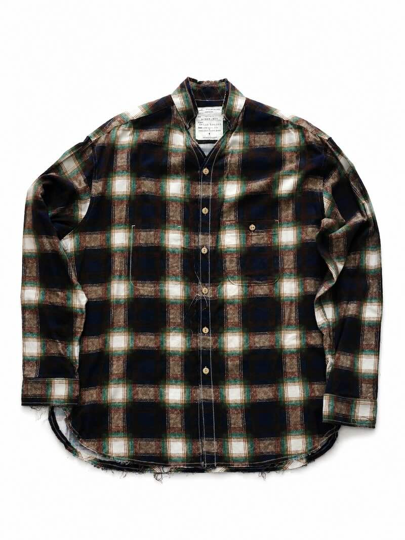 BLACKBIRD (ブラックバード) / cut off collar work shirt / green check / 26AW