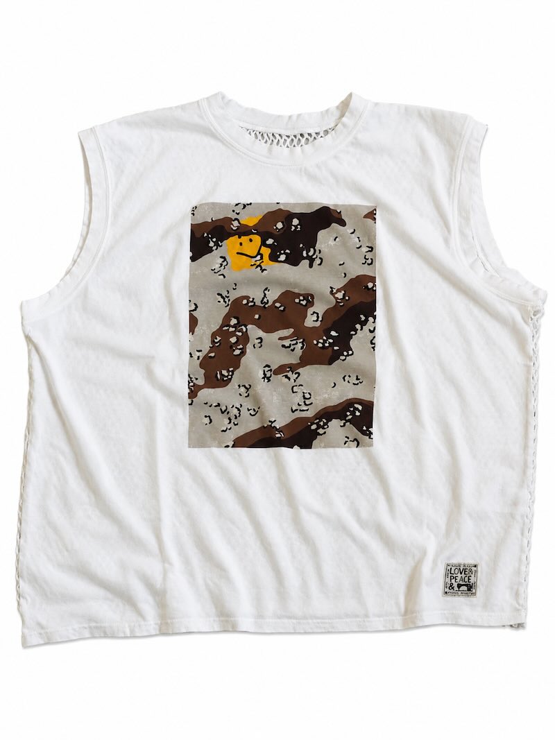 KAPITAL(キャピタル) / 20/-天竺 カタビラノースリーブ BIG-T(PECKISH チョコチップカモpt) / ホワイト / 26SS