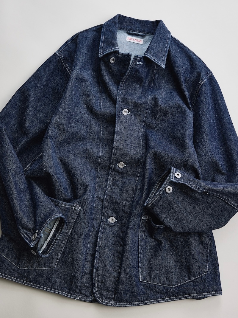 美品　NICENESS BLINKY NNレザーパッチ カバーオール　S NICENESS(ナイスネス) / LEEROY / リーロイ (ロウデニム カバーオール