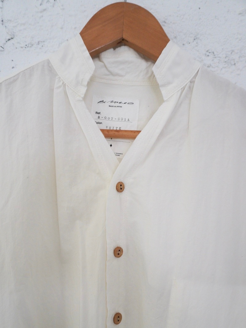 BLACKBIRD (ブラックバード) / cut off collar shirt (white) 26SS