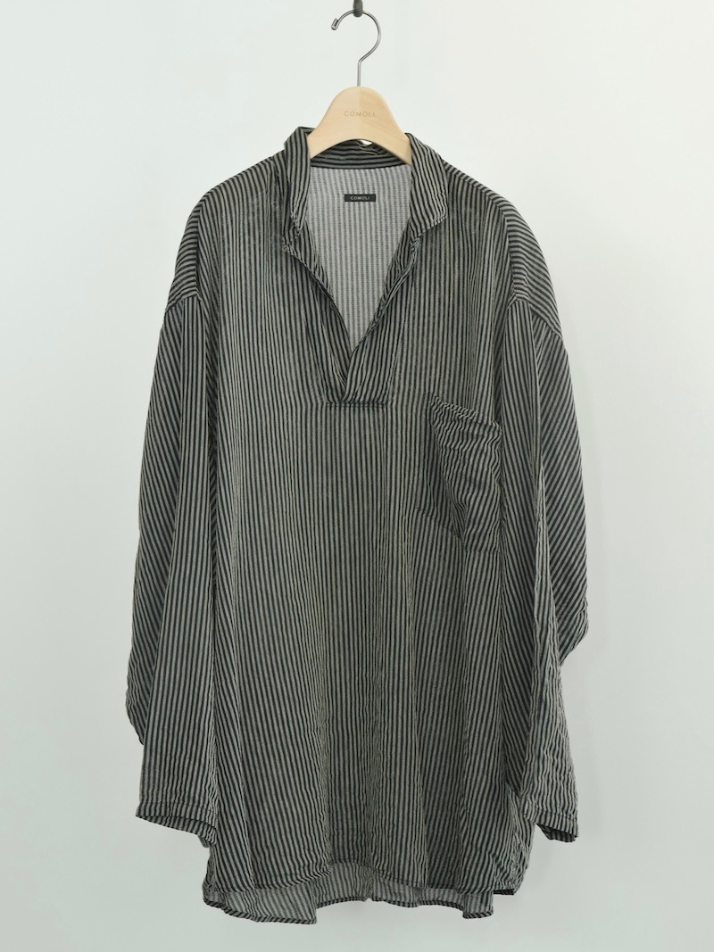 COMOLI スキッパーシャツ COMOLI (コモリ) ストライプ スキッパーシャツ
