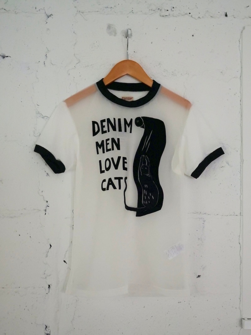 KAPITAL(キャピタル) / シアー天竺×20/-天竺 リンガーT(DENIM MEN LOVE CATS スクラッチpt) / 26SS