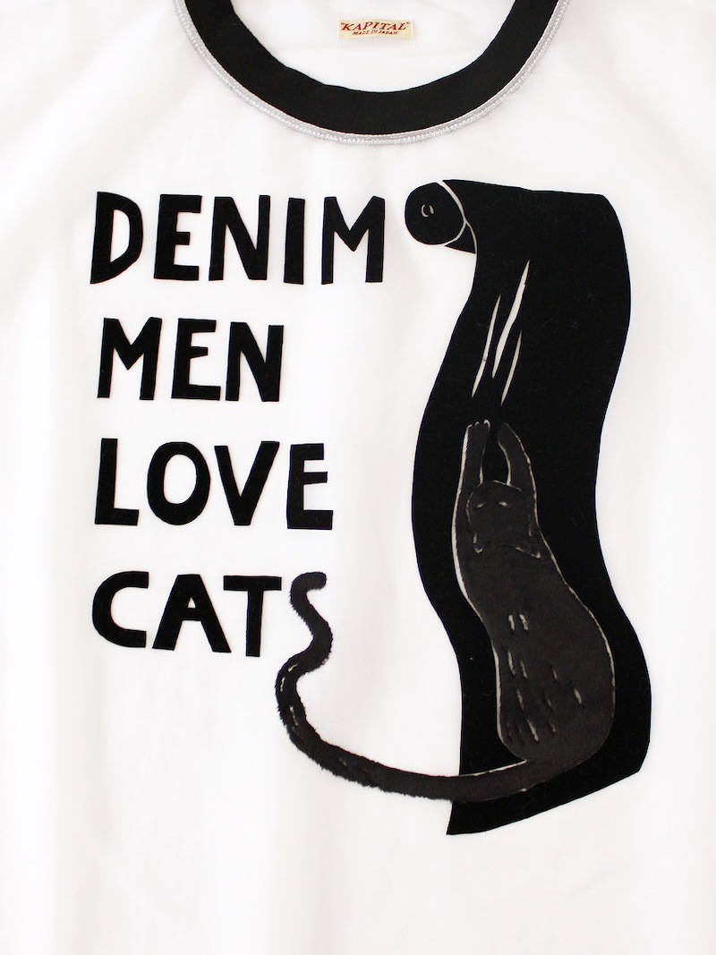 KAPITAL(キャピタル) / シアー天竺×20/-天竺 リンガーT(DENIM MEN LOVE CATS スクラッチpt) / 26SS 