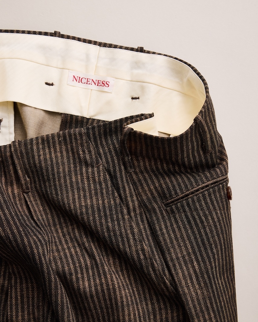 NICENESS(ナイスネス) / N.DICKENS / N.ディケンズ (プリンテッドストライプリサイズドスラックス) / NARROW STRIPES / 26AW