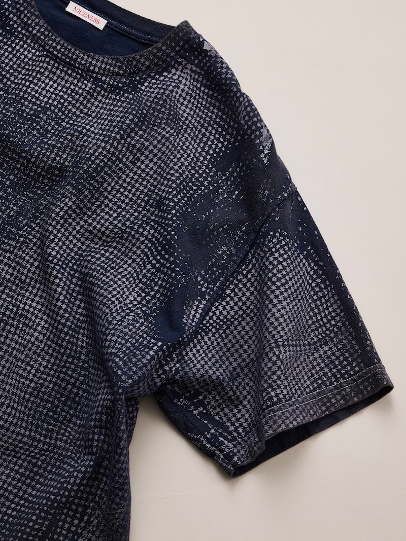 NICENESS(ナイスネス) / LYDON / ライドン (ハウンドトゥースプリントエイジドフェードTシャツ) / NAVY / 26AW