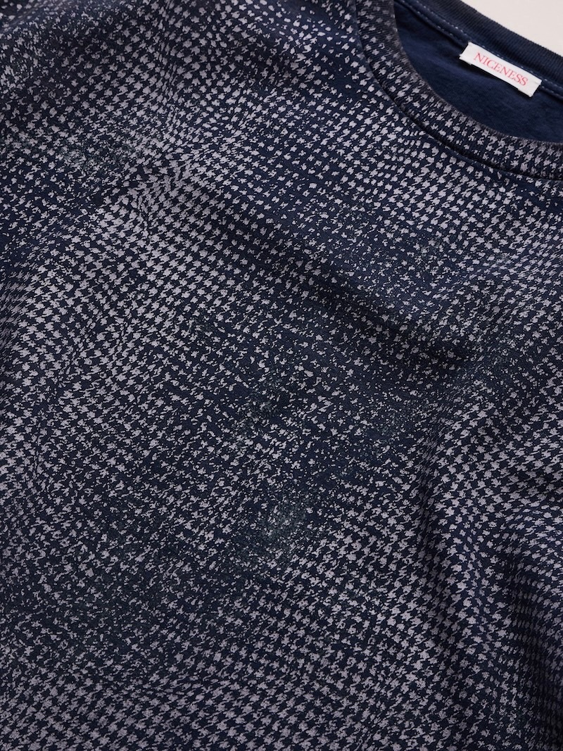 NICENESS(ナイスネス) / LYDON / ライドン (ハウンドトゥースプリントエイジドフェードTシャツ) / NAVY / 26AW