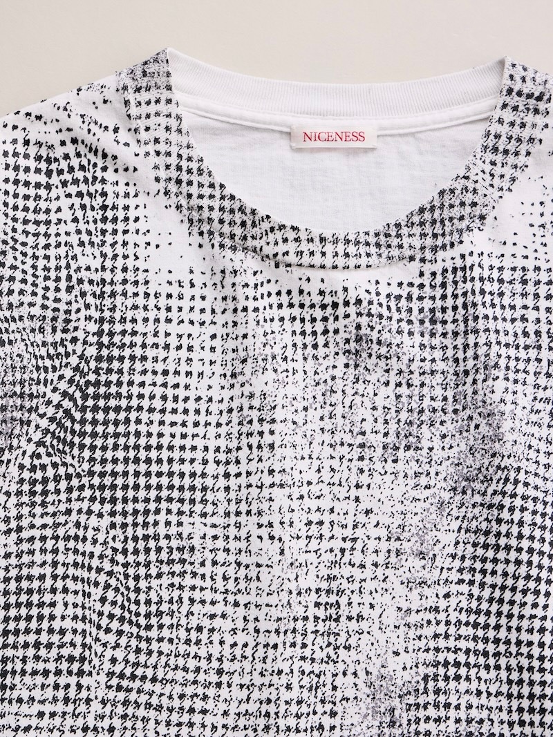 NICENESS(ナイスネス) / LYDON / ライドン (ハウンドトゥースプリントエイジドフェードTシャツ) / OFF WHITE / 26AW