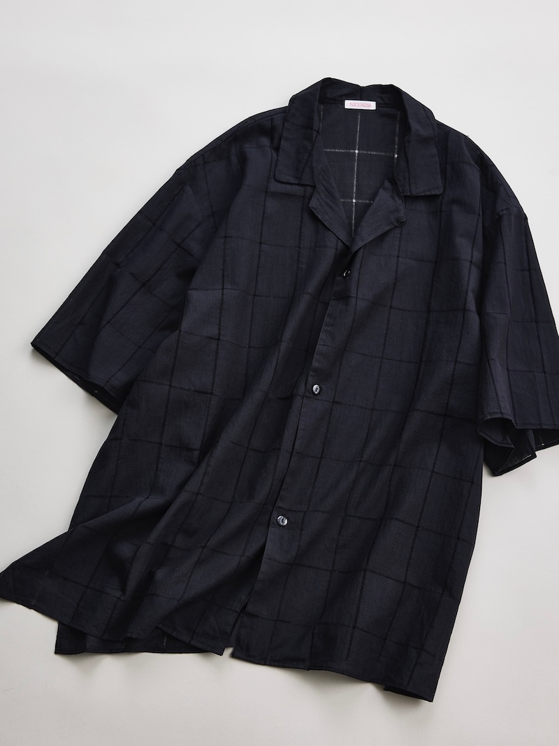 NICENESS(ナイスネス) / C.JOSHUA / C.ジョシュア (ハンドカットラティスファブリック オープンカラーシャツ) /  BLACK / 26SS