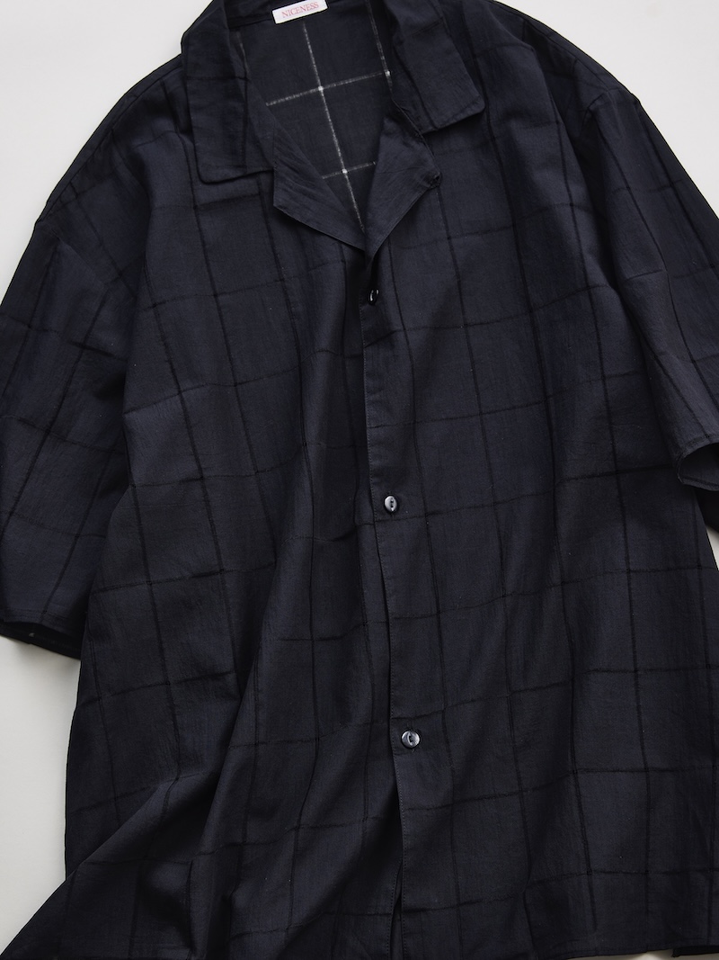 NICENESS(ナイスネス) / C.JOSHUA / C.ジョシュア (ハンドカットラティスファブリック オープンカラーシャツ) /  BLACK / 26SS