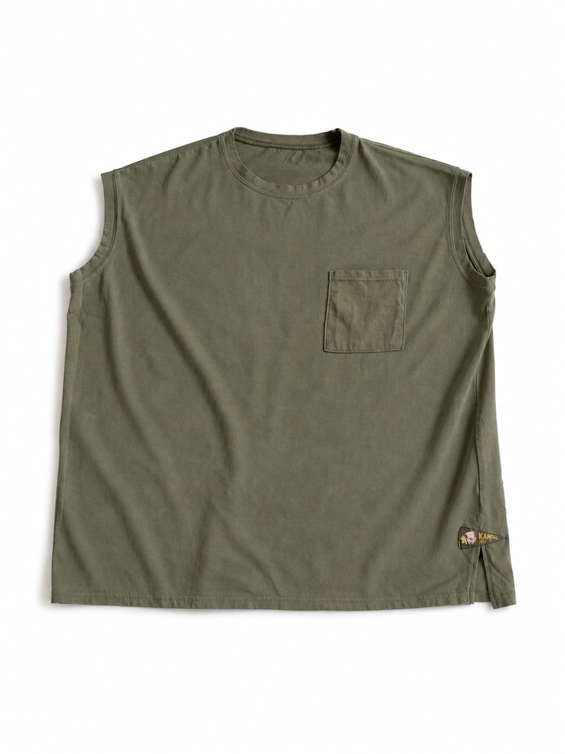 KAPITAL(キャピタル) / 20/-天竺 ノースリーブBIG-T(1flag) / カーキ / 26SS
