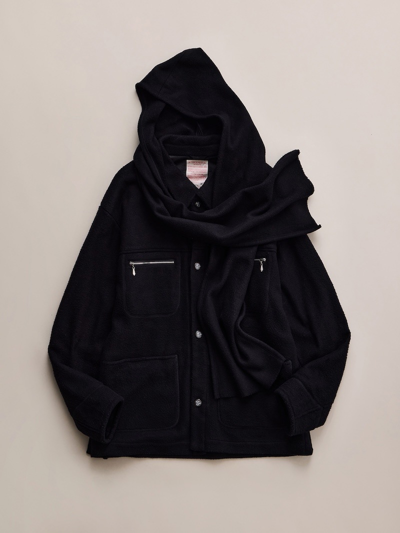 NICENESS(ナイスネス) / S.BORLAND / S.ボーランド (シルクフリースオーバーシャツコート) / BLACK / 26AW