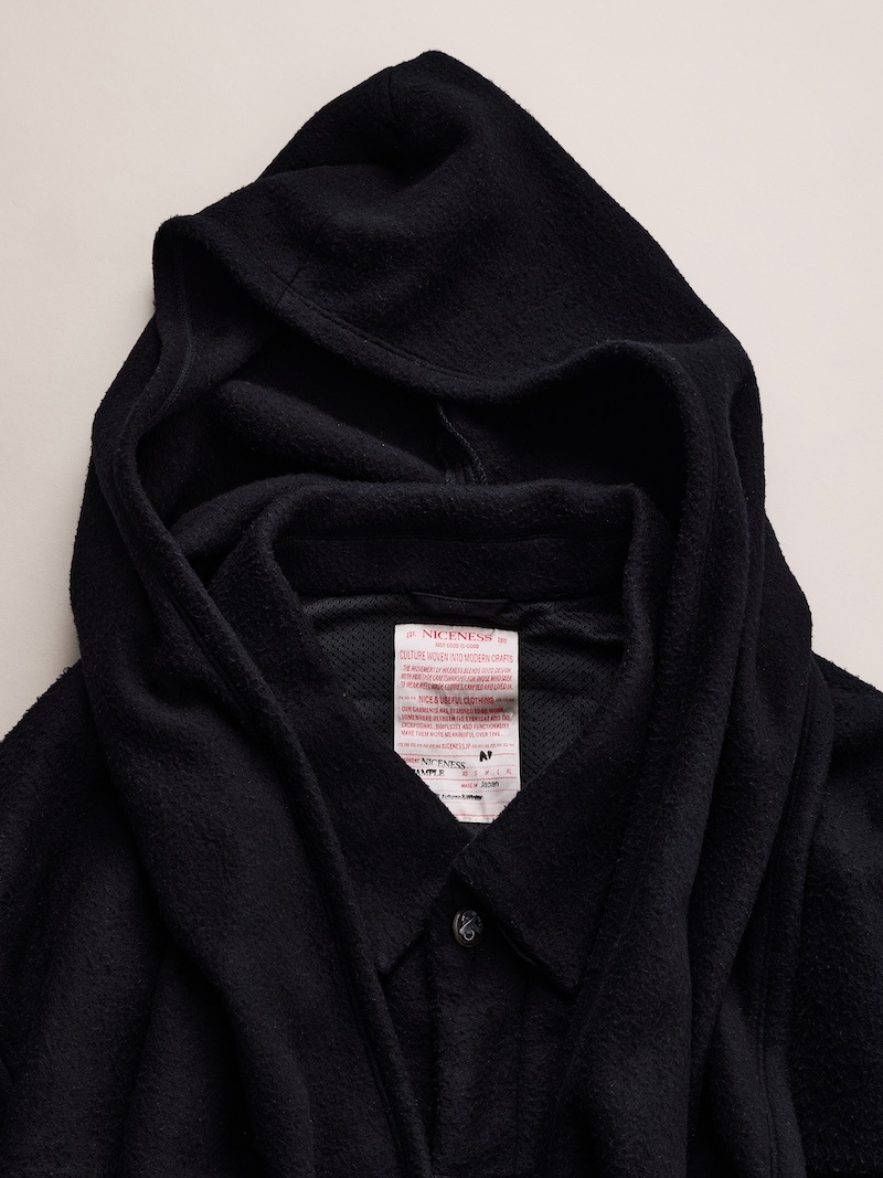 NICENESS(ナイスネス) / S.BORLAND / S.ボーランド (シルクフリースオーバーシャツコート) / BLACK / 26AW