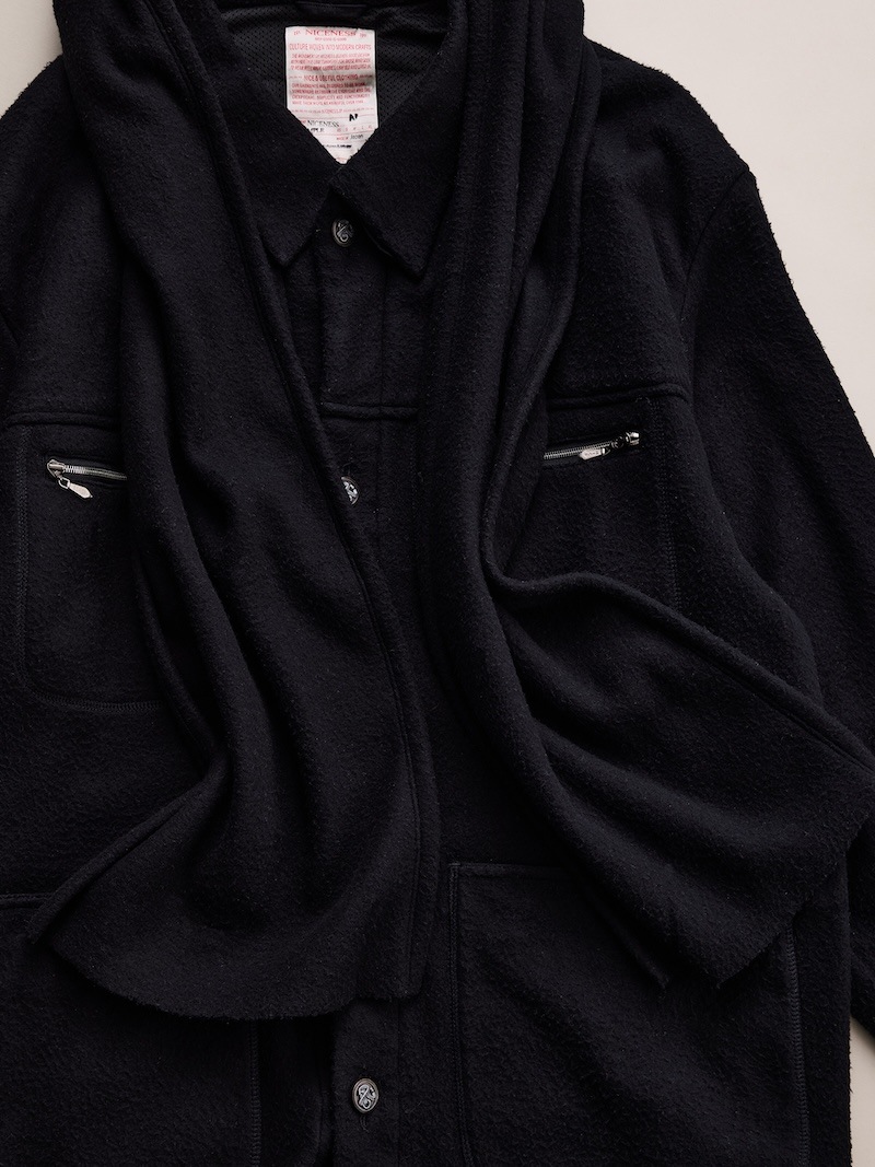 NICENESS(ナイスネス) / S.BORLAND / S.ボーランド (シルクフリースオーバーシャツコート) / BLACK / 26AW
