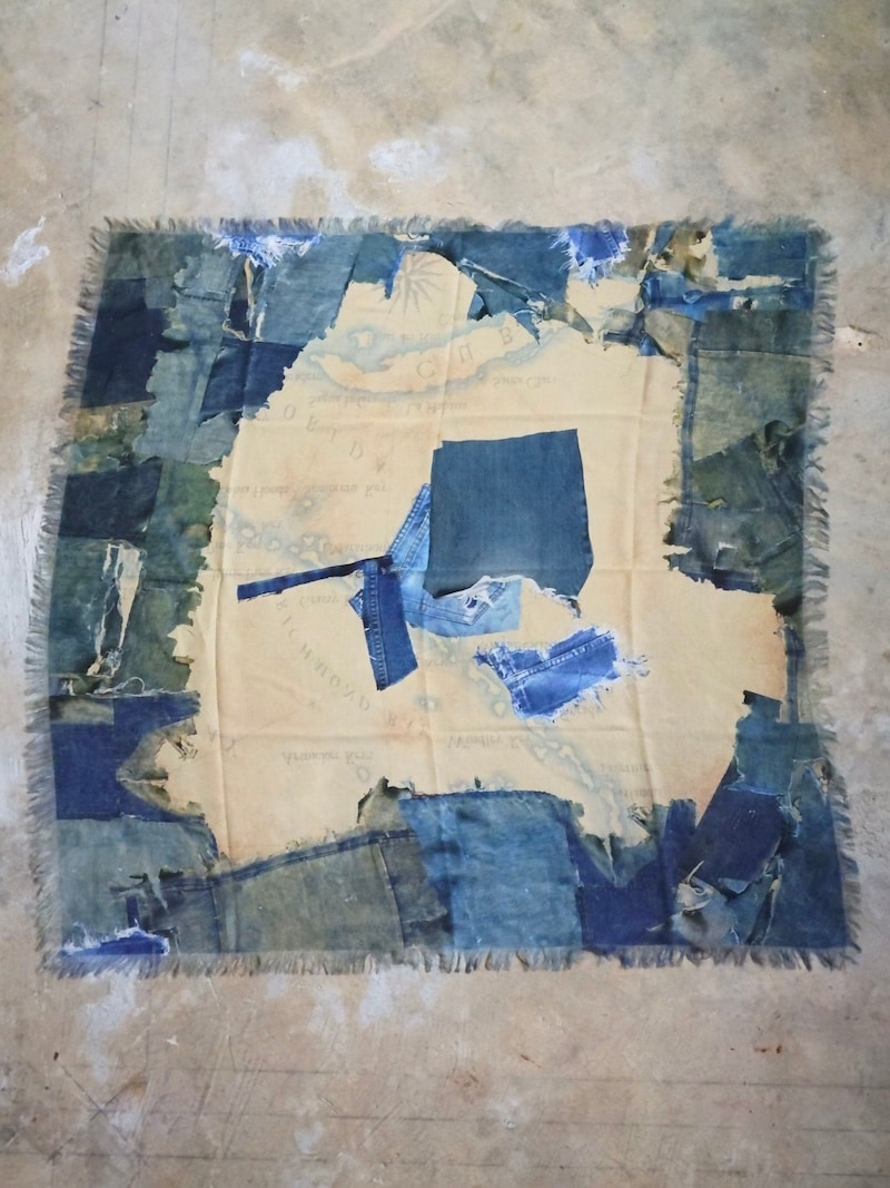 KAPITAL(キャピタル) / レーヨン フリンジスクエアストール (KAYO HUESO デニムマップ) / 26SS