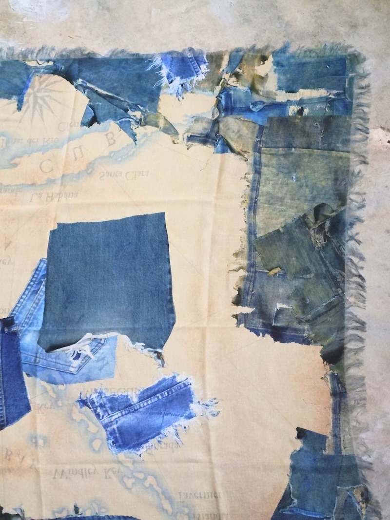 KAPITAL(キャピタル) / レーヨン フリンジスクエアストール (KAYO HUESO デニムマップ) / 26SS