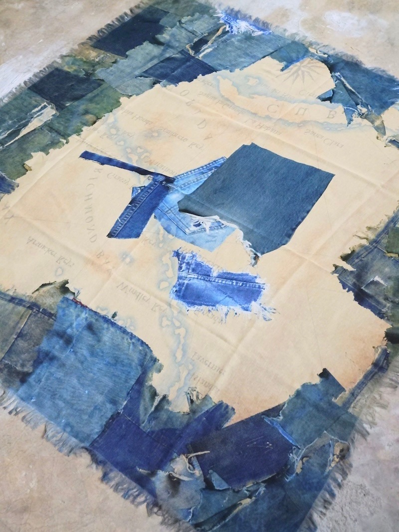 KAPITAL(キャピタル) / レーヨン フリンジスクエアストール (KAYO HUESO デニムマップ) / 26SS