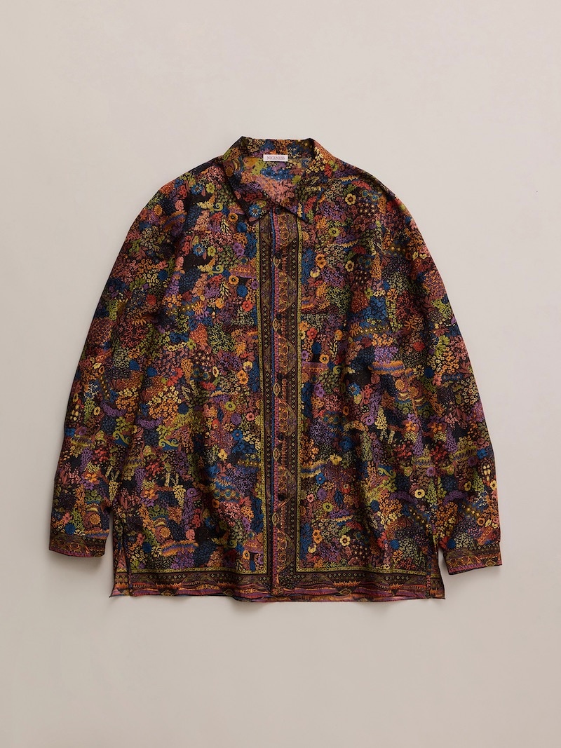 NICENESS(ナイスネス) / P.JAMET / P.ジャメット (グラフィカルパターンスカーフシャツ) / BLACK / 26AW